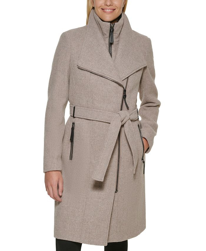 Calvin Klein Women's Faux-Leather Trim Belted Wrap Coat, Created for Macy's & Reviews - Coats & J... | Macys (US)