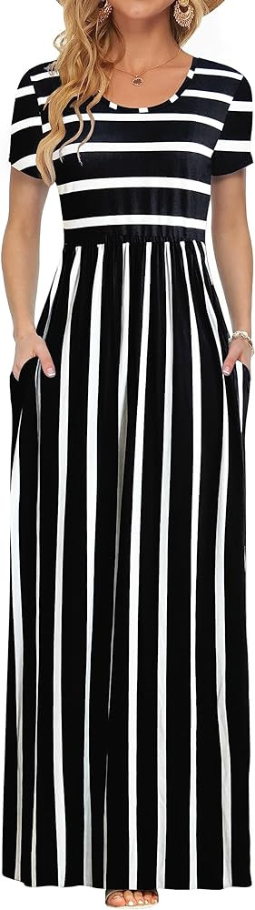 AUSELILY Women's Classic Short Sleeve Loose Plain Casual Long Maxi Dresses for Women 2026 | Amazon (US)