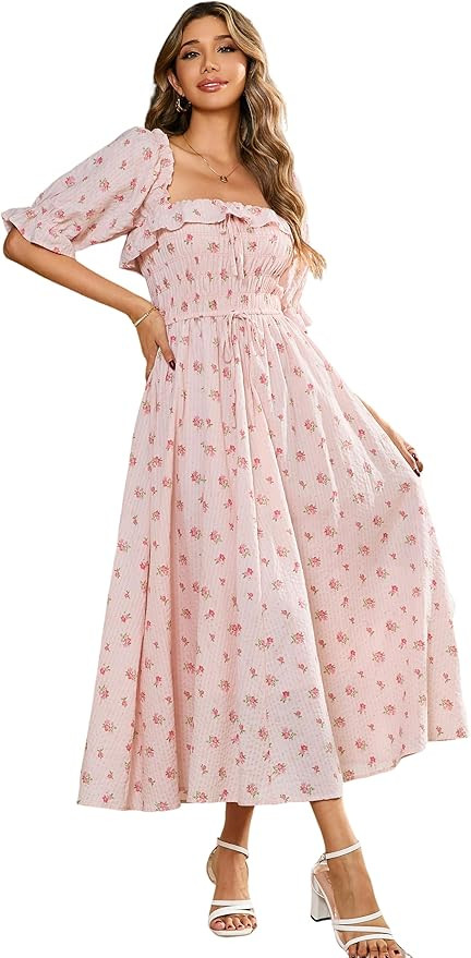 R.Vivimos Women Summer Half Sleeve Cotton Ruffled Vintage Elegant Backless A Line Flowy Long Dres... | Amazon (US)