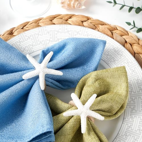 APTWOW Napkin Rings Set of 12, Starfish Napkin Rings for Table Decor, White Sea Star Napkin Ring Holders for Coastal Decor, Beach Decor, Wedding, Dinner Party, Summer, Birthday, Nautical, Banquet | Amazon (US)