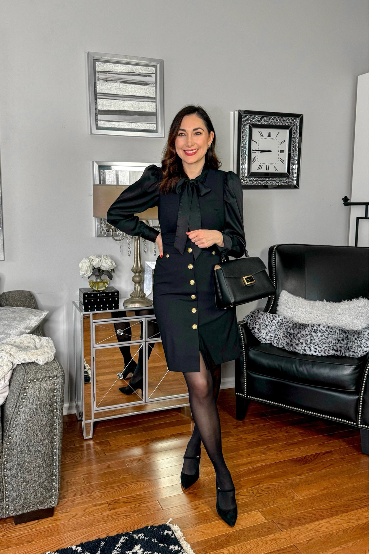 Classic business professional work outfit 🖤

Black sheath dress size 4, slightly small especially if bigger bust 
Black bow tie top 
Black sheer tights size medium 
Black Mary Jane heels 

Work wear 
Office outfit 
Interview outfit 

#LTKWorkwear #LTKSaleAlert #LTKStyleTip