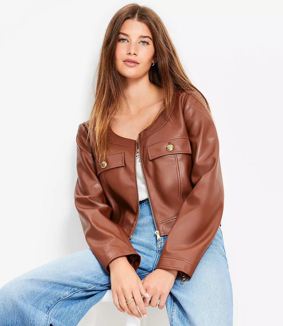 Faux Leather Zip Jacket | LOFT
