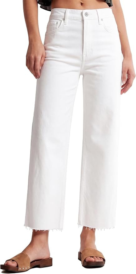 Allimy Womens Tummy Control High Waisted Straight Leg Jeans Stretchy Raw Hem Cropped Denim Pants | Amazon (US)