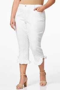 Plus Size White Cropped Ruffle Jeans | Cato Fashions