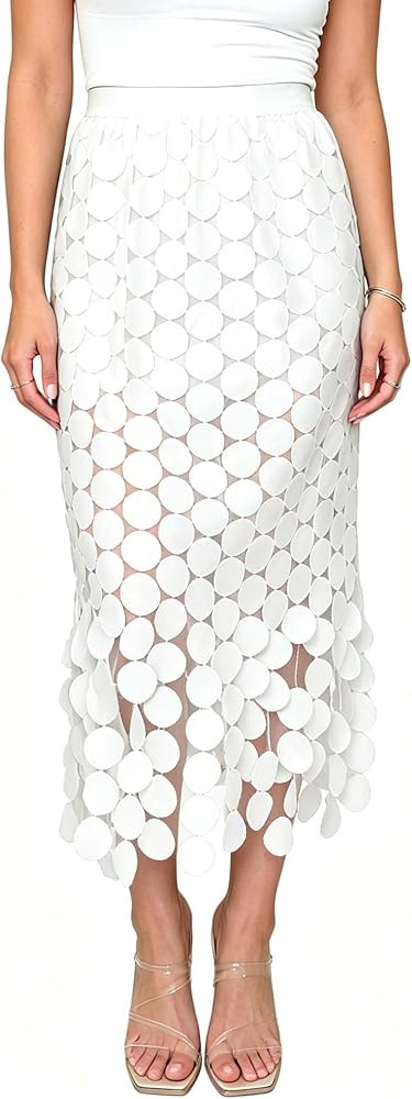 2025 Women's Summer Hollow Out Boho Maxi Skirt Casual High Waisted Fringe Hem Long Skirt | Amazon (US)