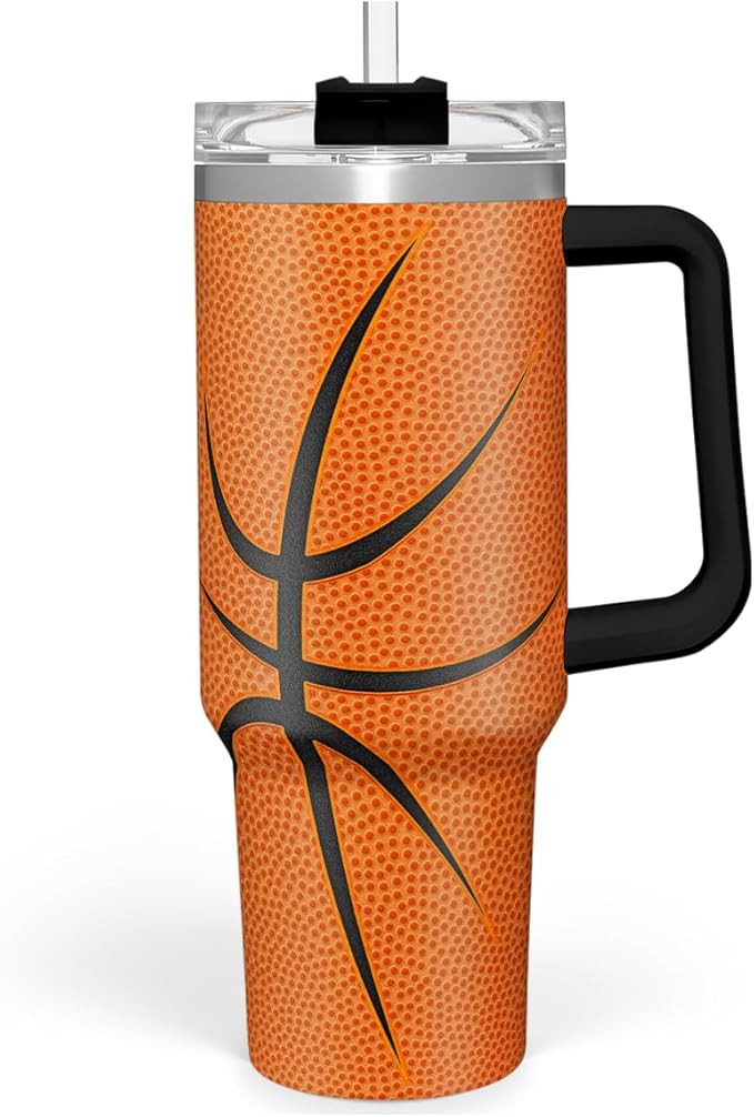 SANDJEST Basketball Tumbler with Handle 40oz with Lid & Straw, Basketball Gifts for Men Boys Play... | Amazon (US)