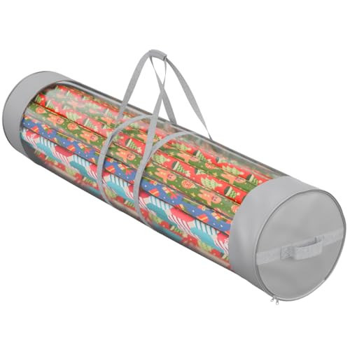 ProPik Wrapping Paper Organizer Storage Bag for All Your Gift Wrap & Ribbons, Fits Long 40 Inch Rolls, Hold Up To 24 Rolls, Heavy Duty Clear PVC Bag with Handles (Gray & clear) | Amazon (US)