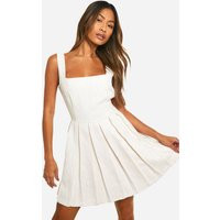 Womens Boucle Pleated Mini Dress - White - 10 | boohoo (US & Canada)