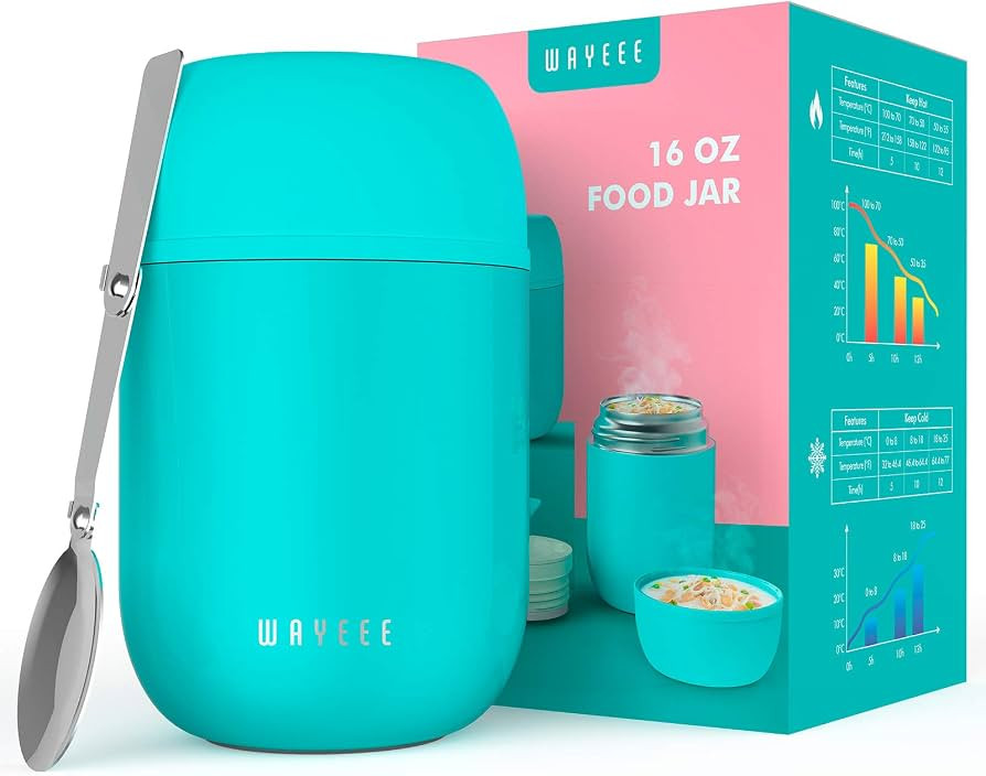 Insulated Food Jar WayEee Vacuum Bento Box Lunch Containers 16 oz for Kids Adults, Stainless Stee... | Amazon (US)