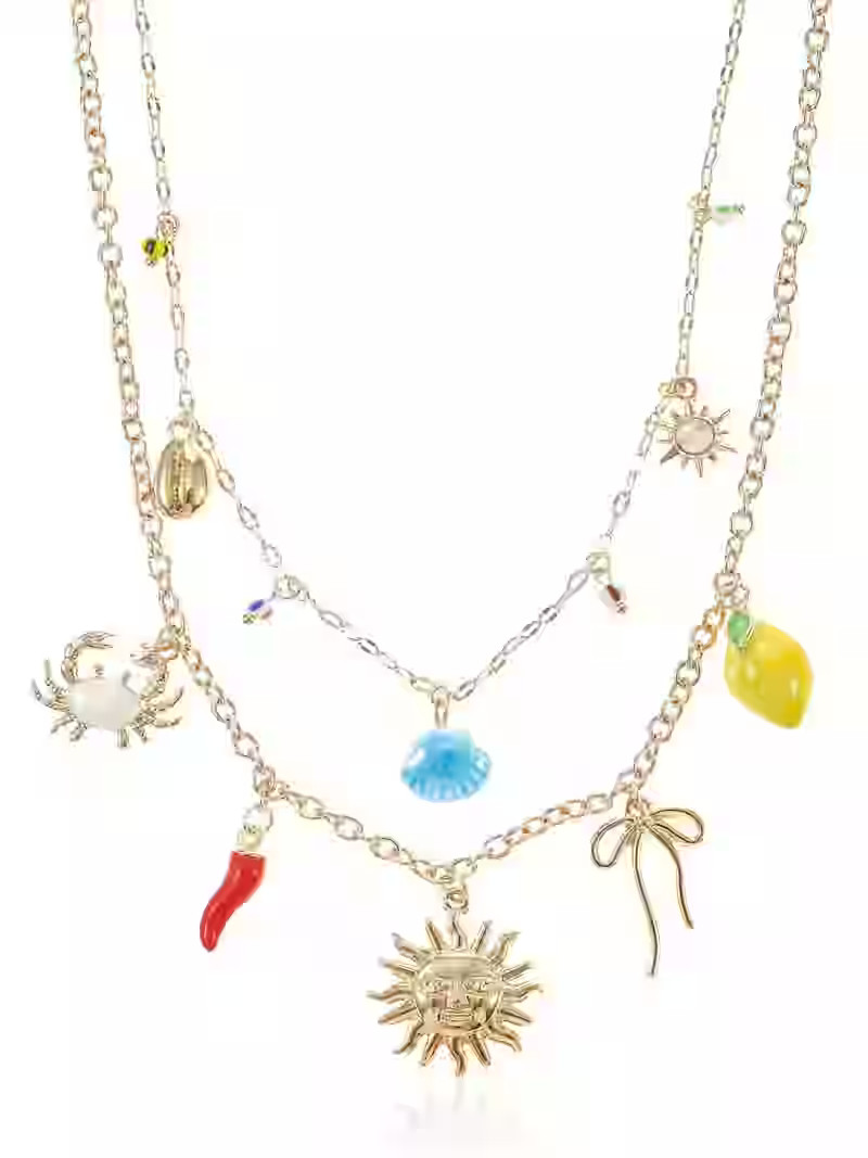No Boundaries Goldtone Necklace Set, Beachy Charms, 2 Pieces | Walmart (US)