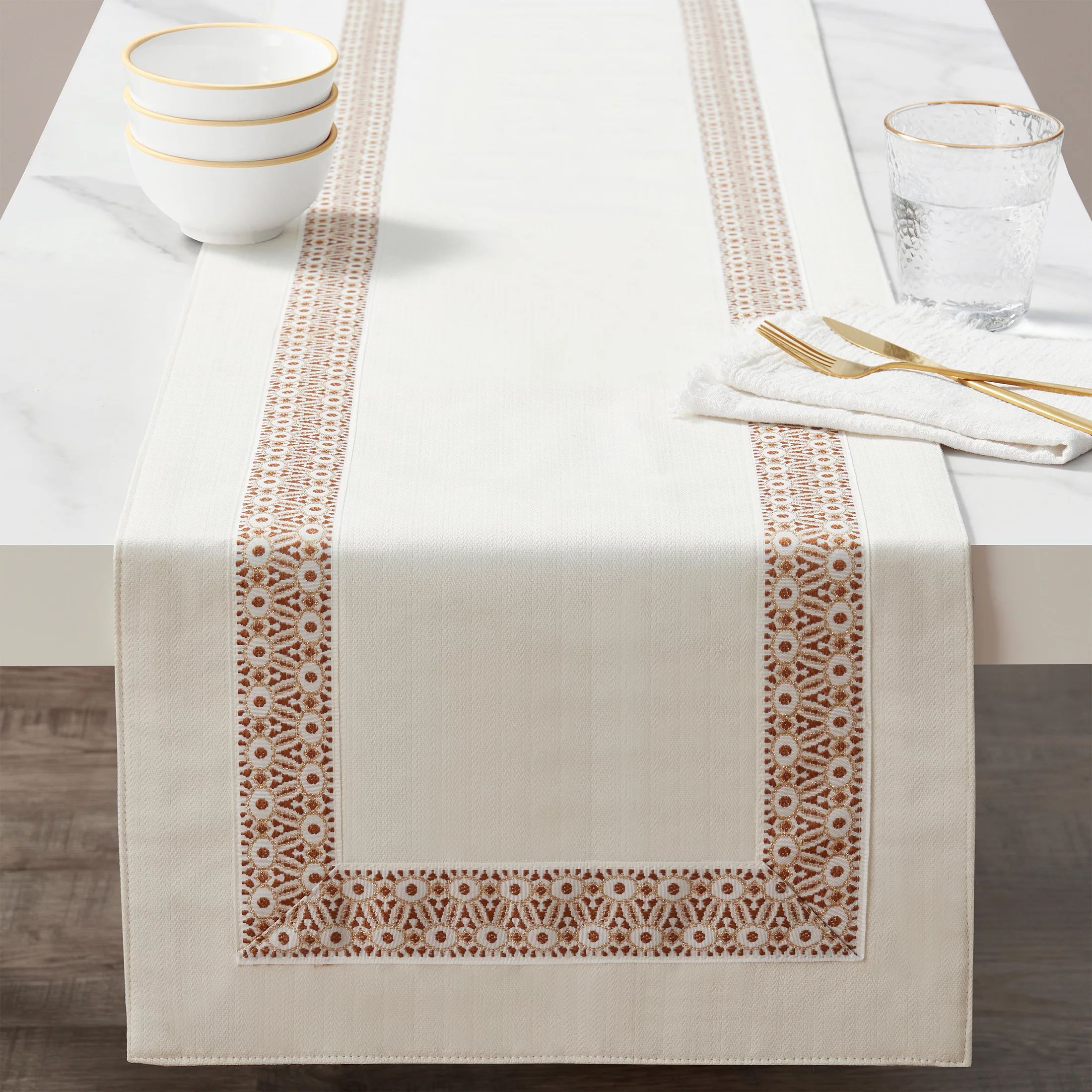 Sofia Home Polyester Jacquard 14" x 90" Table Runner, Cream by Sofia Vergara - Walmart.com | Walmart (US)