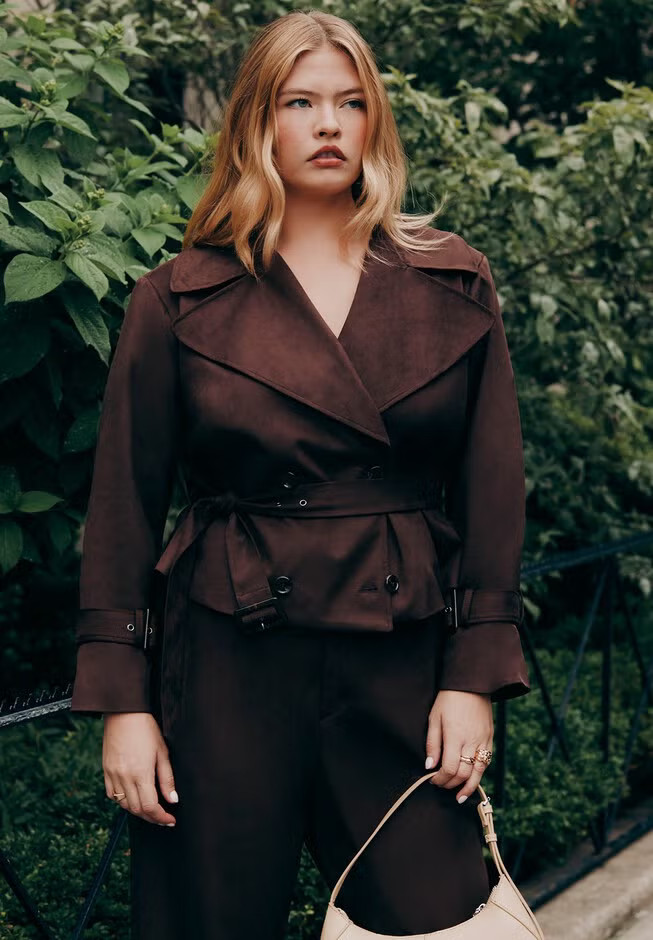 Cropped Faux Suede Trench Jacket | Eloquii