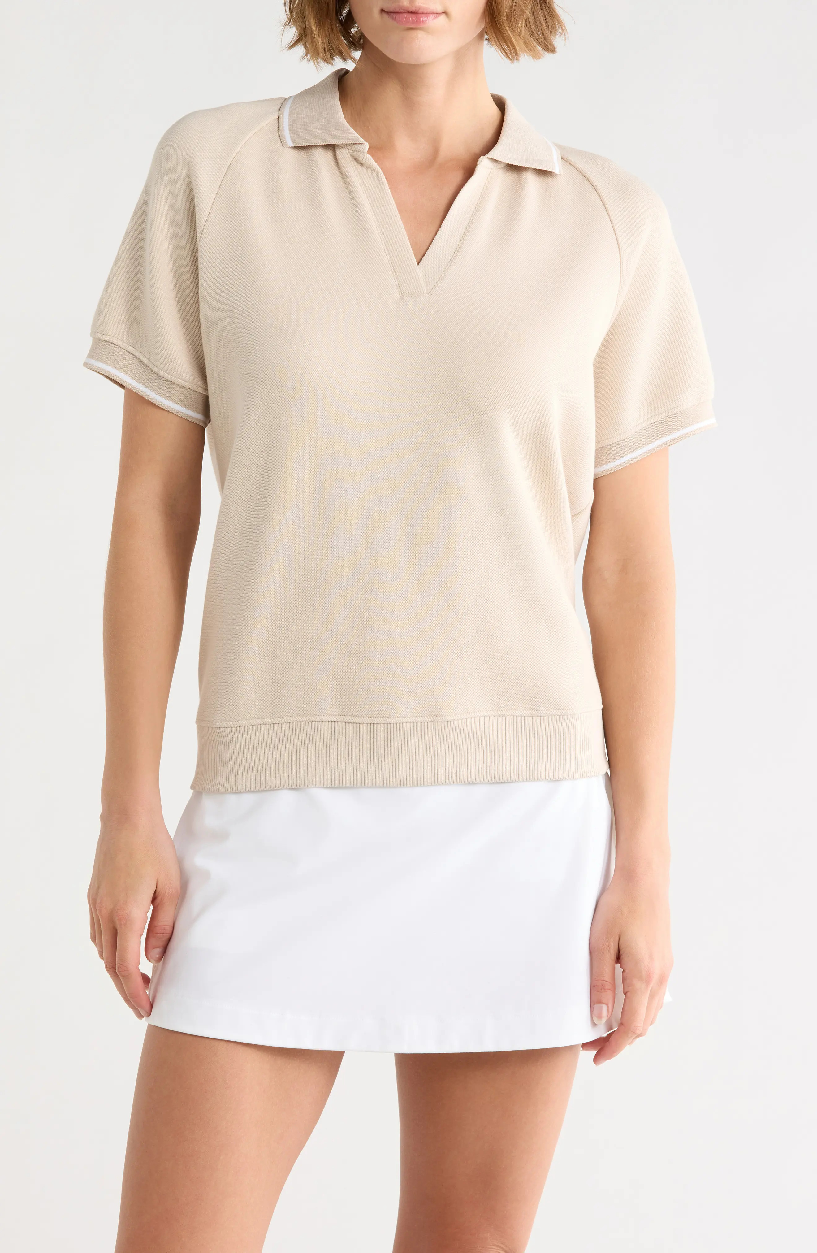 YOGALICIOUS Luvie Pique Polo in Mist Sand at Nordstrom Rack, Size X-Small | Nordstrom Rack