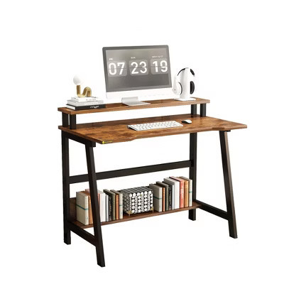 Wooden Computer Desk Set - Integrated Desktop Computer Table, Modern Minimalist Design, Home Study Desk, Brown | Target
