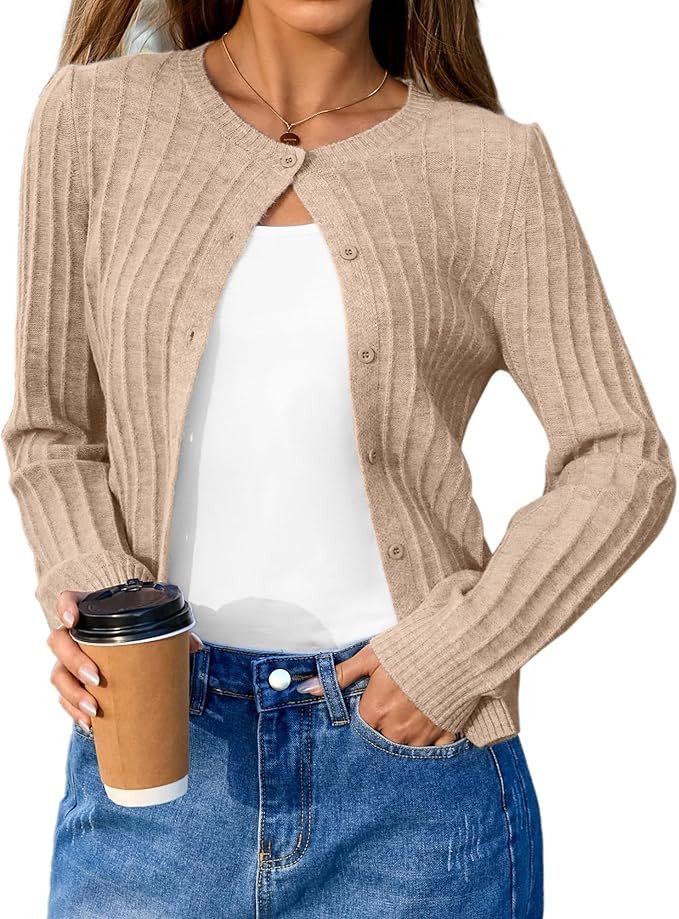 Arach&Cloz Womens Wool Blend Puff Sleeve Fall Cable Knit Cardigan Sweaters 2025 | Amazon (US)