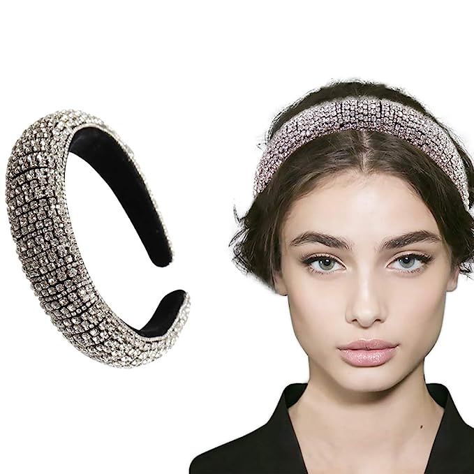 Rhinestone Crystal Diamond Headband for Women Fashionable Handmade Wide Hair Hoops Beaded Bling H... | Amazon (US)
