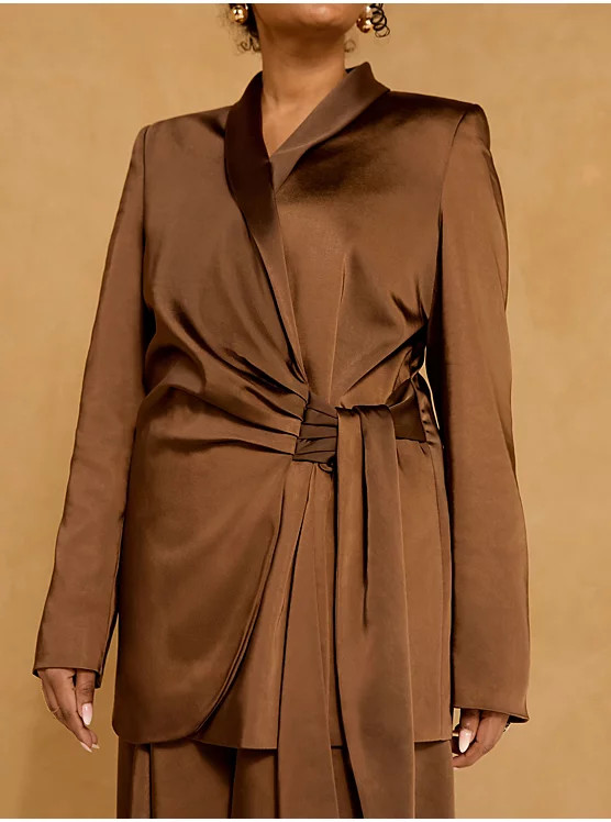 Brown Wide Leg Trousers & Blazer Style Blouse Set | George