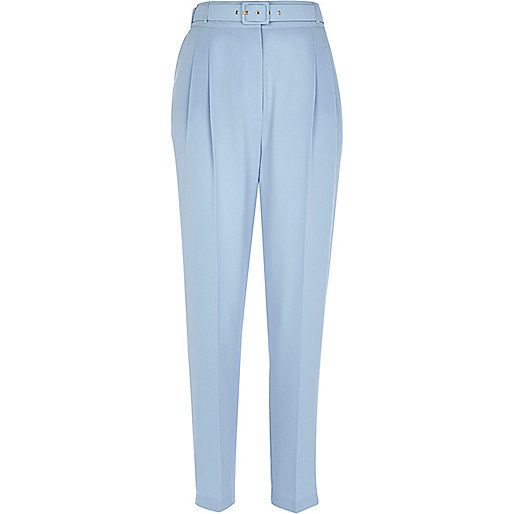 Light blue belted slim pants | River Island (US)