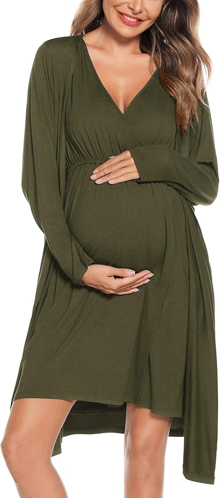 SWOMOG Women Maternity Nursing Gown and Robe Set 3 in 1 Labor Delivery Nursing Nightgown for Brea... | Amazon (US)