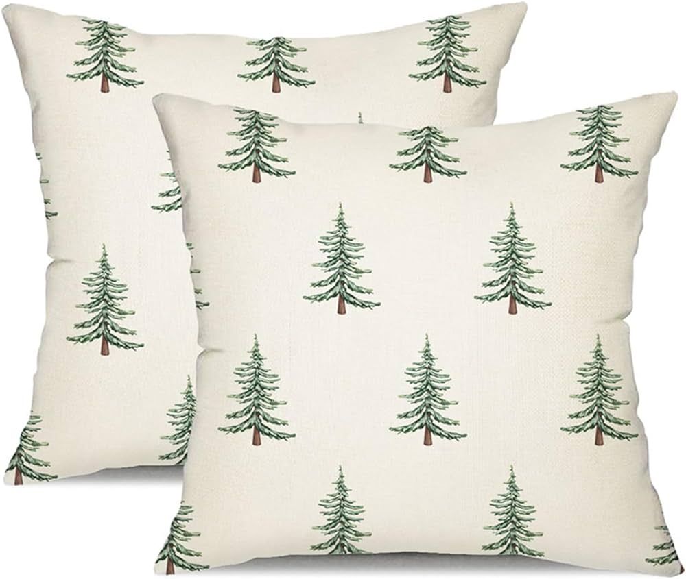 DFXSZ Christmas Pillow Covers 18x18 inch Set of 2 Christmas Tree Decorative White Throw Pillow Co... | Amazon (US)