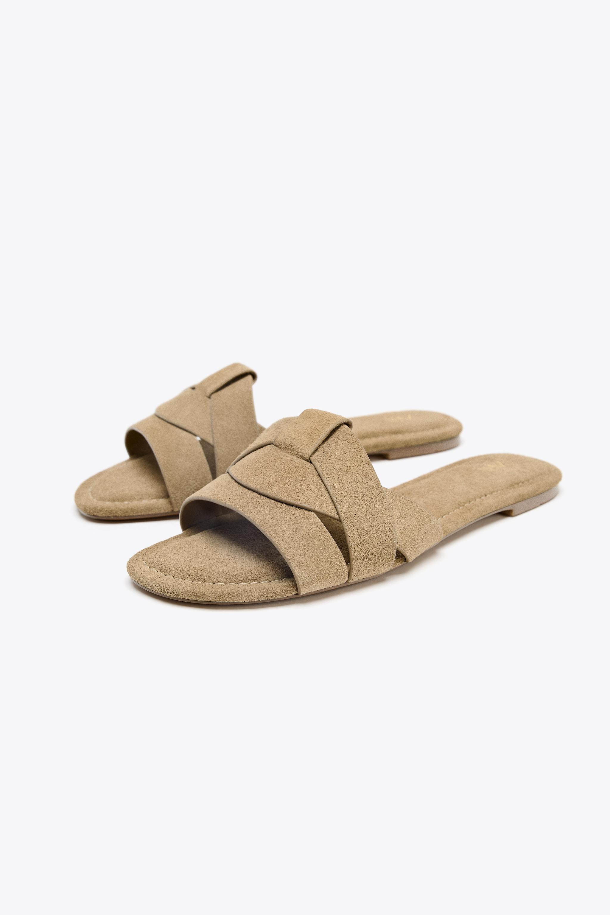FLAT SUEDE CROSSED SANDALS | Zara US
