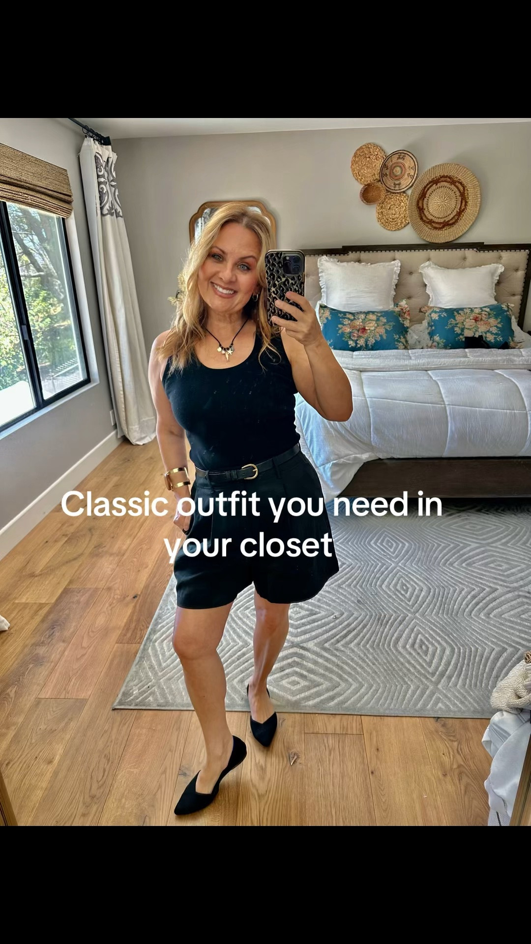 This is a classic black on black on black, and you can’t go wrong. I am 5 foot one and weigh 130 pounds. I am wearing a small in the tank top a regular size 6 in the shorts a small in the belt and I sized up to a seven from a 6.5 in the shoes add a blazer to this outfit and how cute is that. It’s on a major sale right now, so go get it while you can.

#LTKootd #LTKPetite #LTKSaleAlert
