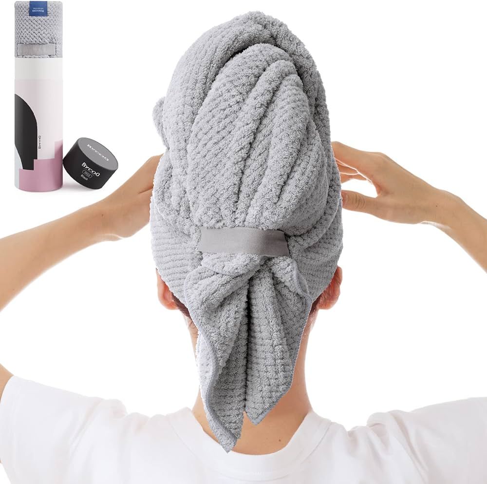 BYCOO Large Microfiber Hair Towel Wrap for Women, Anti Frizz Hair Drying Towel with Elastic Strap... | Amazon (US)