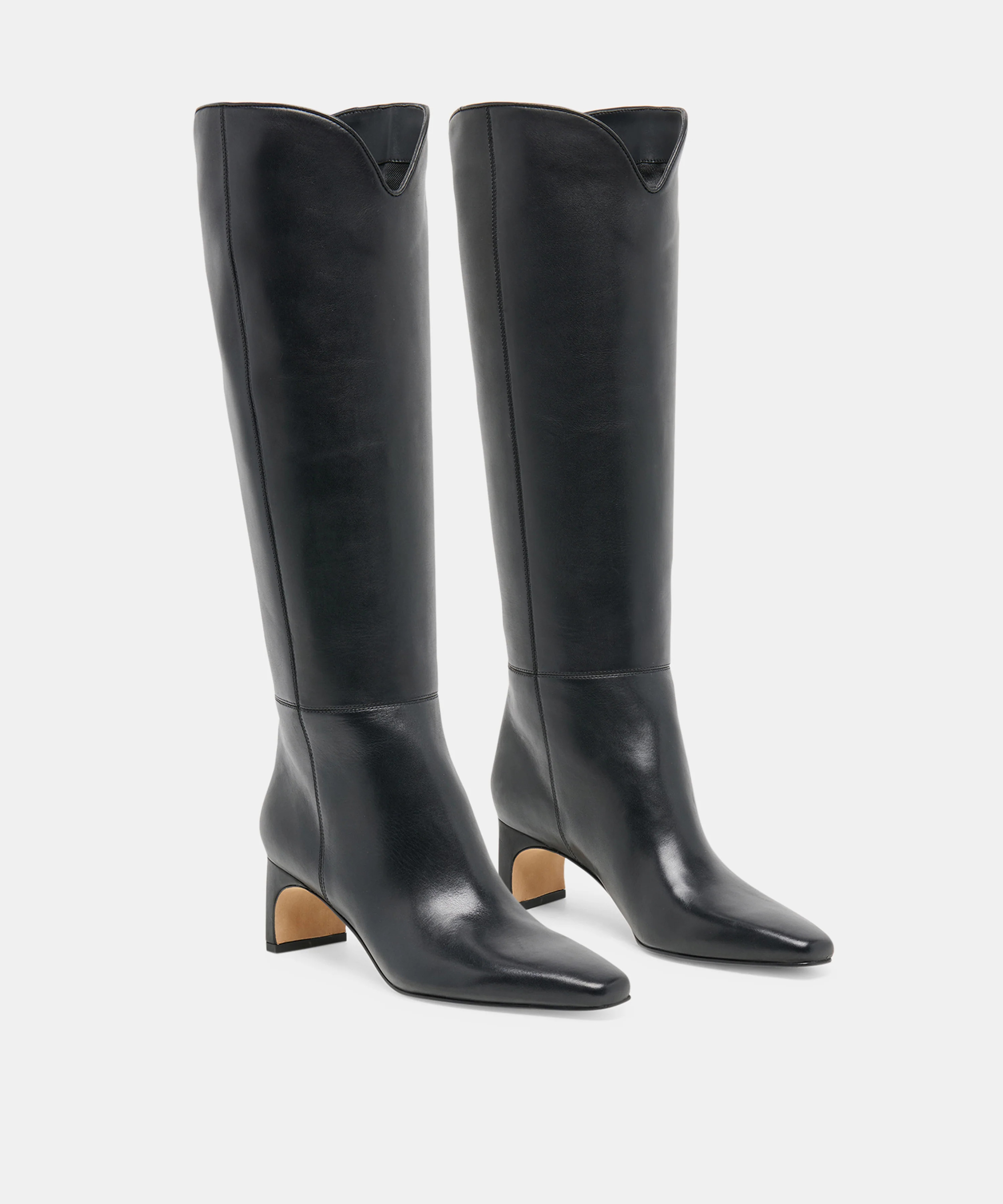 BRION Black Leather Block-Heel Almond-Toe Knee-High Boots | Dolce Vita | DolceVita.com