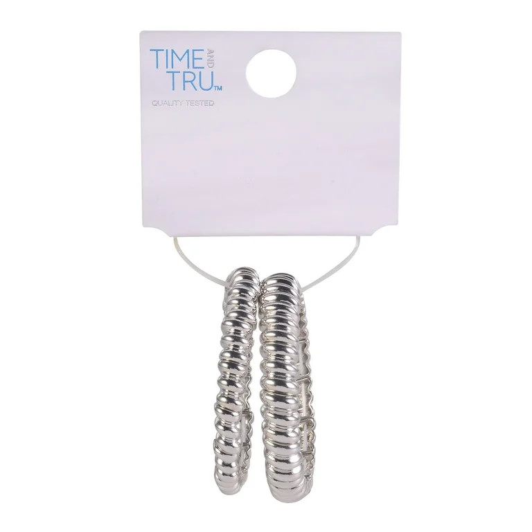 Time and Tru Adult Female Silver-Tone Textured Cast 2pc Stretch Bracelet Set - Walmart.com | Walmart (US)