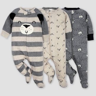 Gerber Baby Boys' 3pk Bear Sleep N' Play Pajamas - Gray/Light Brown | Target