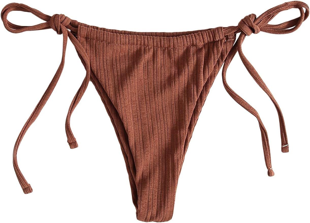 Verdusa Women's Elastic Waist Swimsuit Bikini Bottoms Thong Panty | Amazon (US)