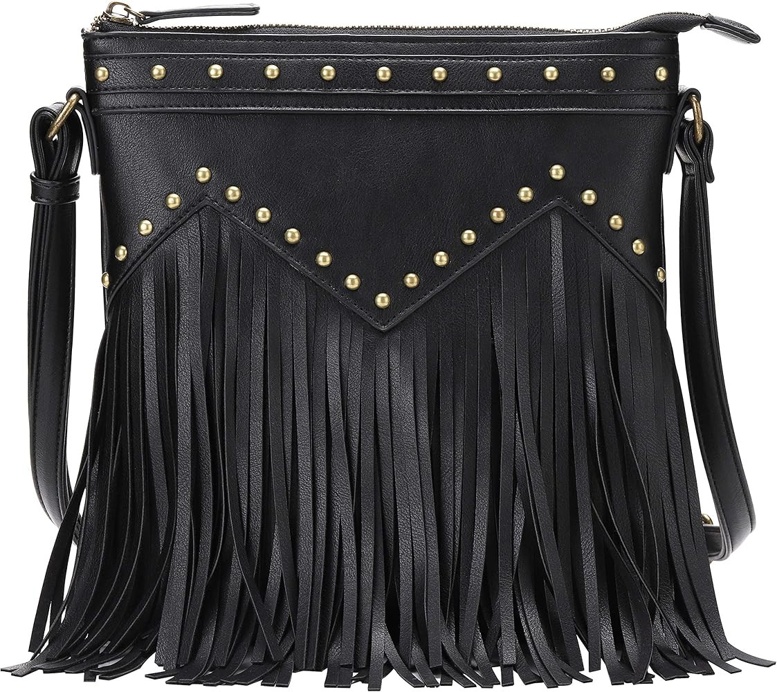 B BRENTANO Vegan Fringed Crossbody Bag with Studs | Amazon (US)