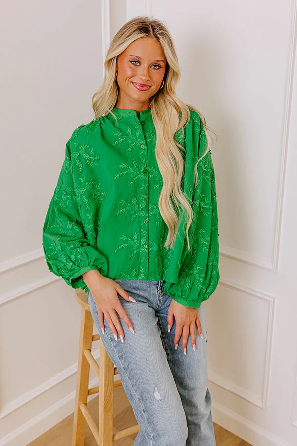 Lost In Love Embroidered Button Up in Kelly Green | Impressions Online Boutique