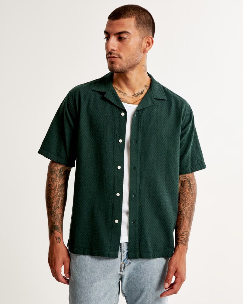 Camp Collar Textured Button-Up Shirt | Abercrombie & Fitch (US)