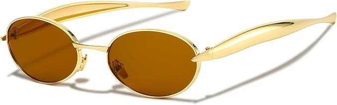 Trendy Oval Sunglasses for Women Men 2025 Gold Small Oval Sardine Sun Glasses Retro Metal Frame S... | Amazon (US)