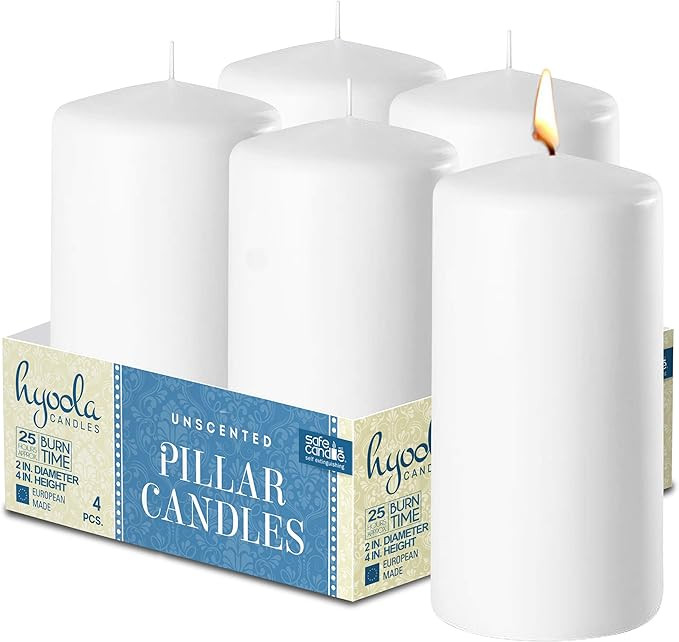 Hyoola White Pillar Candles 2-inch x 4-inch - Unscented Pillar Candles - Set of 4 - European Made | Amazon (US)