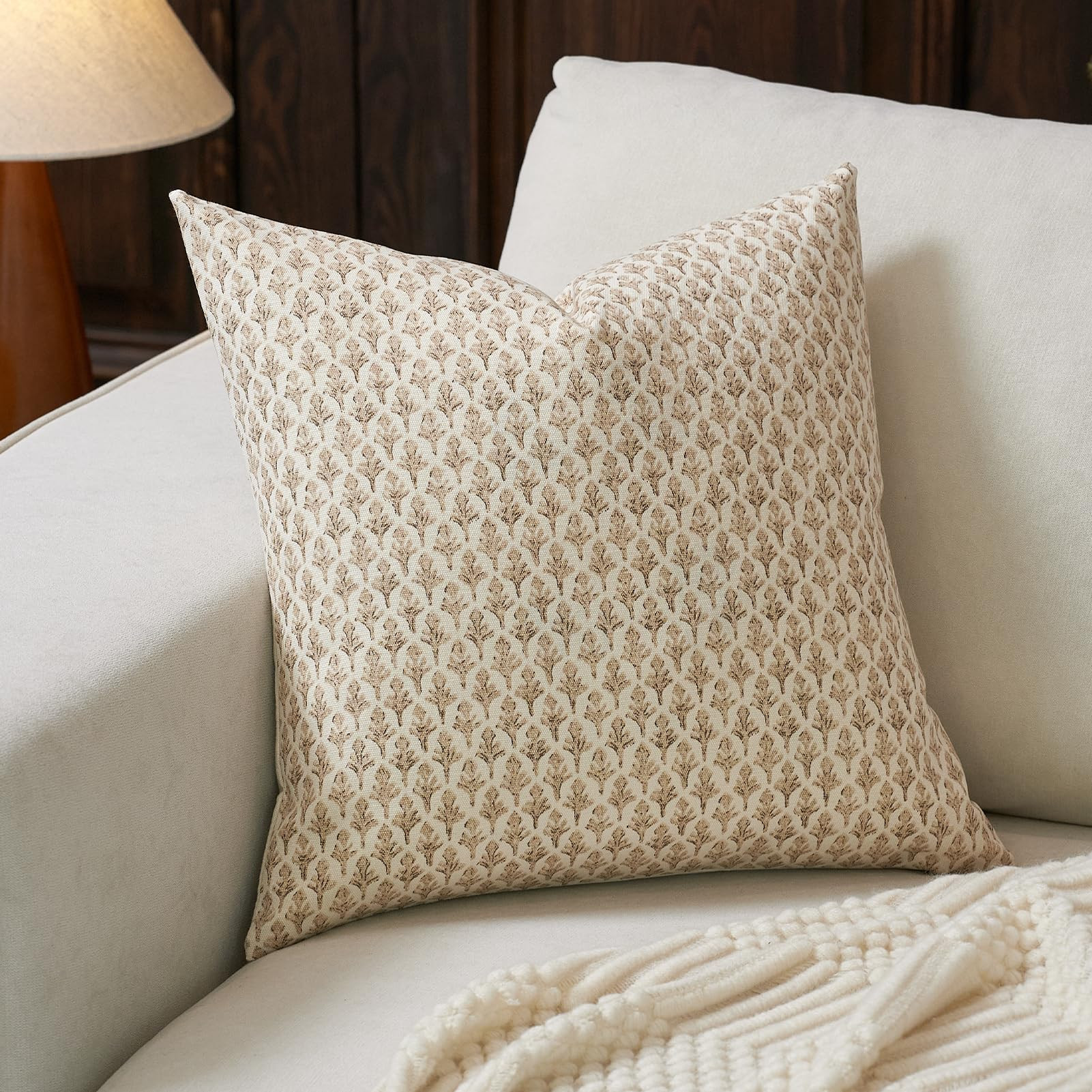 Floral Pillow Covers 18x18 Pillow Cover Block Print Couch Pillows for Living Room Decorative Neut... | Amazon (US)