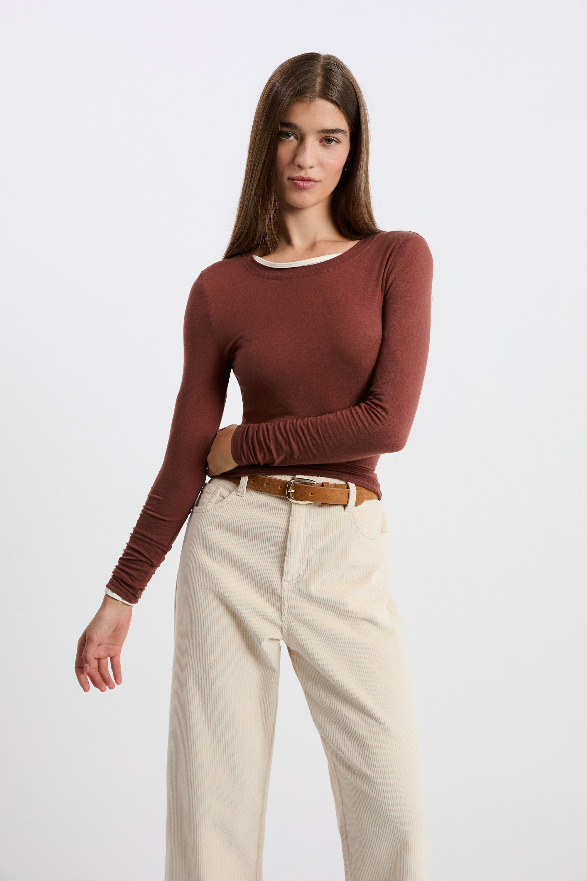 T-shirt col rond avec laine | Etam FR