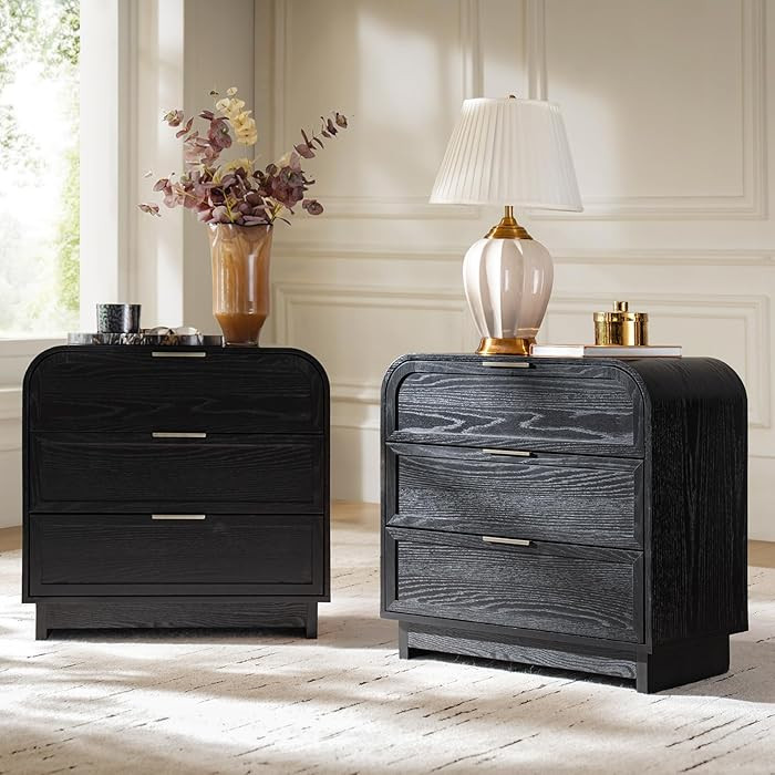 HULALA HOME Mid Century Modern End Table with Charging Station, 3 Drawers End Table with Solid Wo... | Amazon (US)