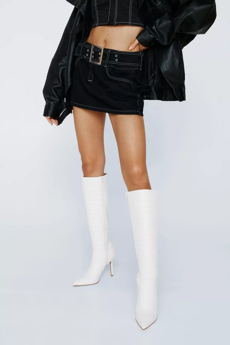 Faux Leather Padded Knee High Boots | Nasty Gal US