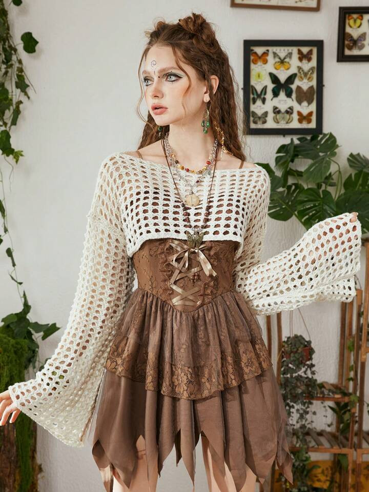 Fairycore Hollow Out Crop Sweater | SHEIN