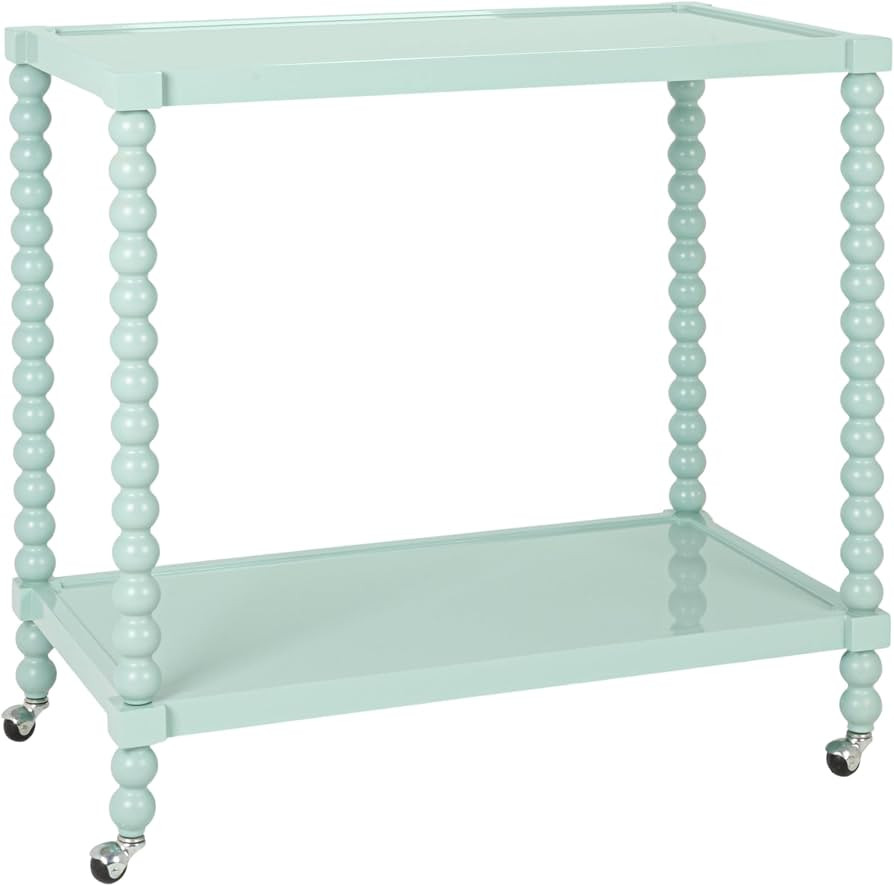 Creative Co-Op Rubberwood 2-Tier Bar Cart on Wheels, Blue | Amazon (US)