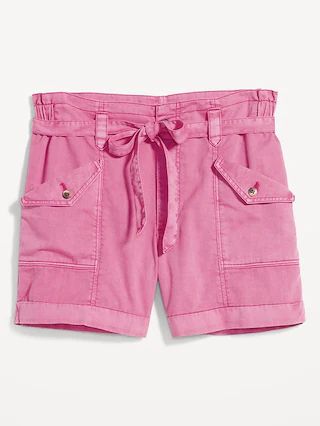 Extra High-Waisted Tie-Front Cargo Workwear Shorts for Women -- 4-inch inseam | Old Navy (US)