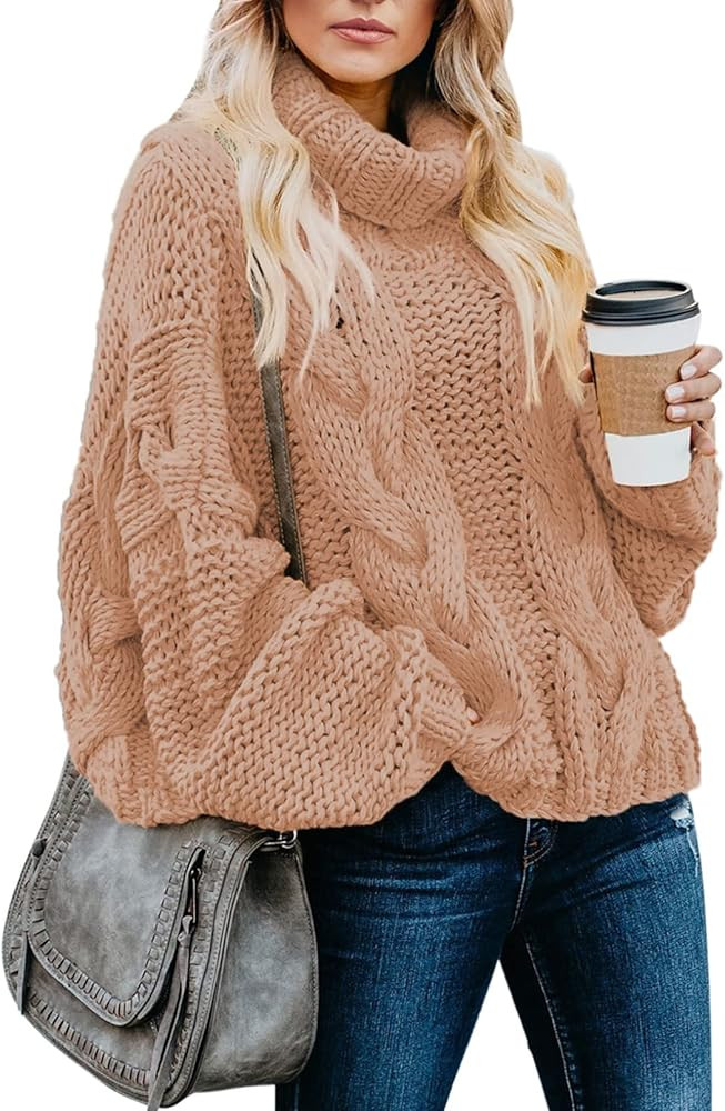 Dokotoo Womens 2025 Winter Fall Solid Turtleneck High Neck Balloon Long Sleeve Sweaters Pullover ... | Amazon (US)