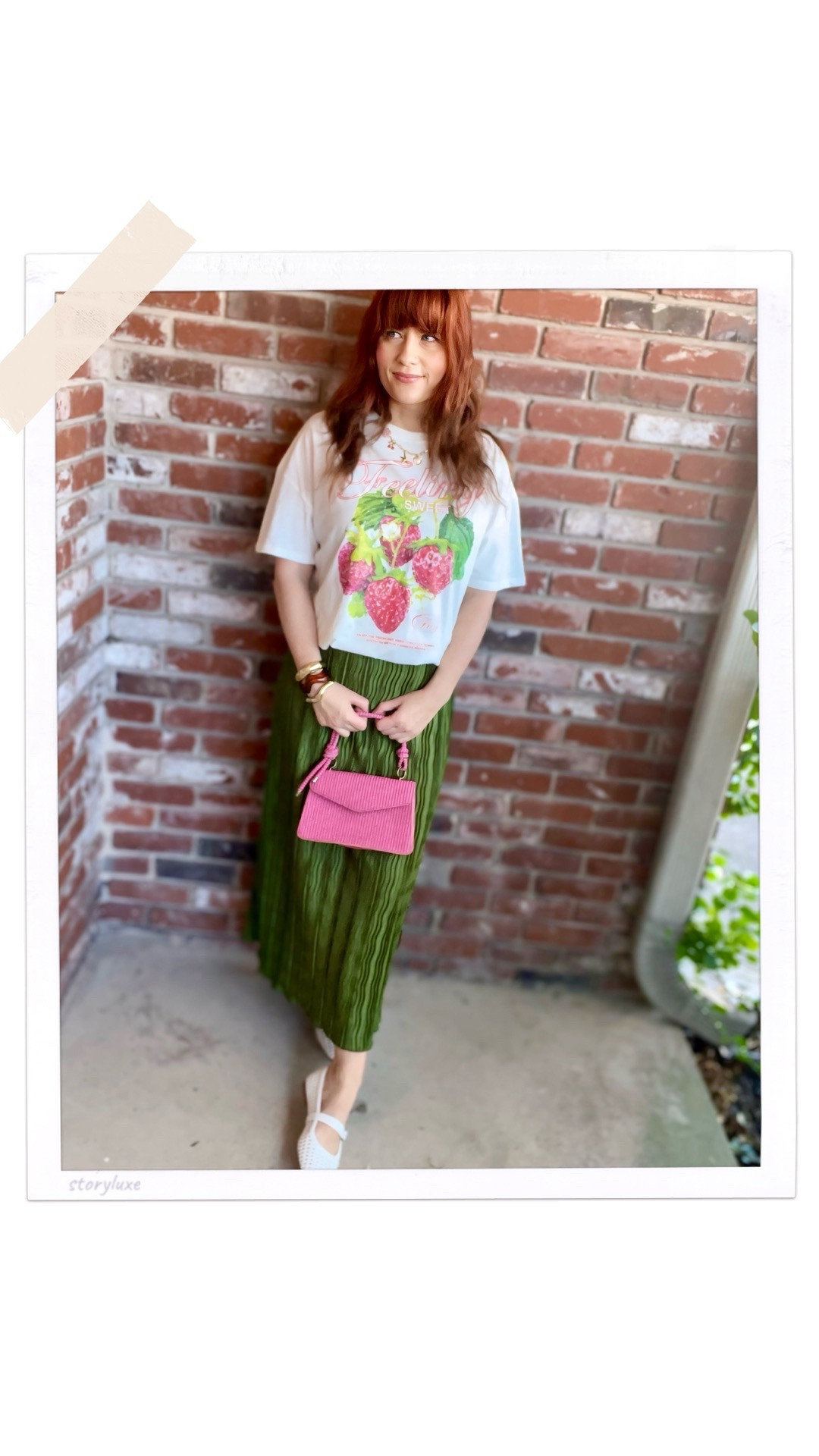 Casual outfit with a little styling trick ✨

The graphic tee is sold out, but I tagged a similar one so you can recreate this look. I paired it with a pleated green skirt, bangles, and a pink mini purse from SHEIN, plus woven Mary Jane flats from Walmart for an easy everyday outfit.

I used a simple Amazon band to tuck the t-shirt and create a more polished silhouette without actually tucking it into the skirt. Such an easy styling hack when wearing graphic tees with skirts.

#LTKTall #LTKootd #LTKgrwm