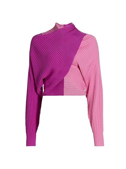 Wool Colorblocked Twist-Front Sweater | Saks Fifth Avenue