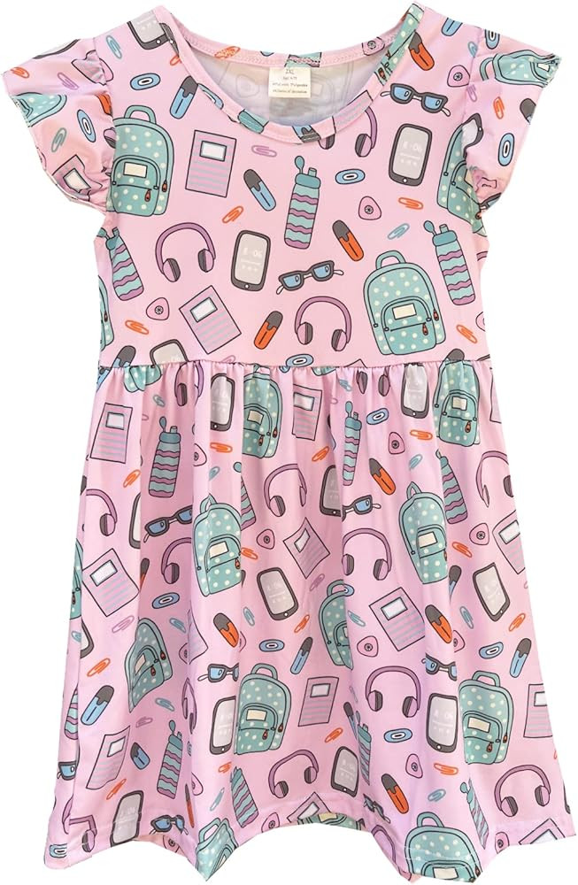 Adorable Back to School Baby Girls Dress Knee Length Cartoon Print Dresses, Fit for 1-7 Years Gir... | Amazon (US)