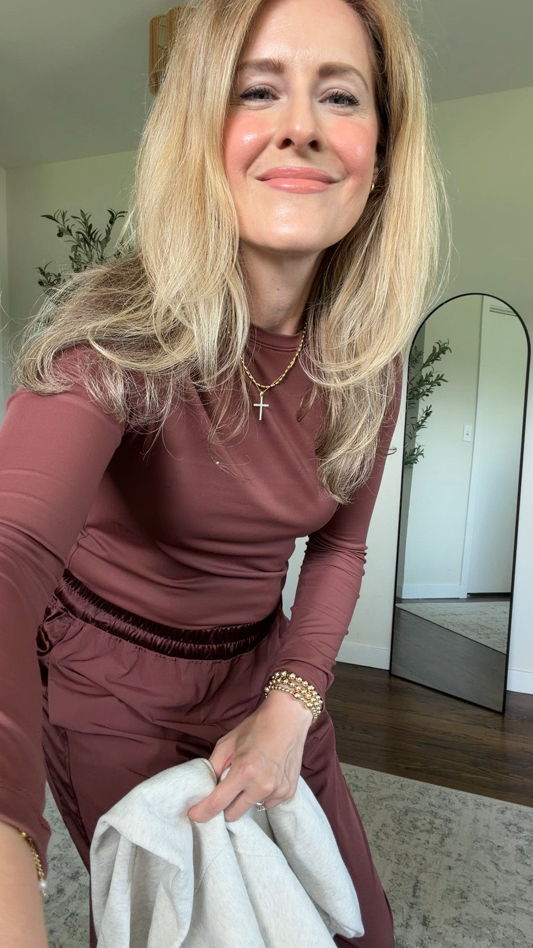 Huge fan of these wide leg pants with the satin stripe down the sides, pull on, comfy elastic waist, pockets, and the best colors! Four way stretch. I’m 5’8” wearing size medium. #walmartfashion

#LTKOver40 #LTKxWalmart