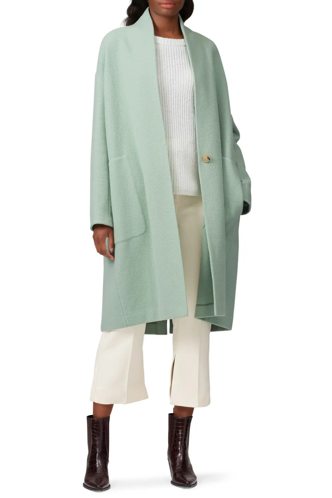 VINCE. Mint Collarless Long Coat | Rent The Runway