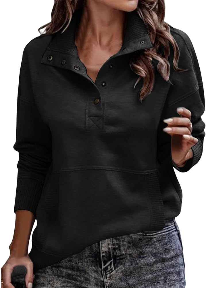 Quarter Snap Buttons Sweatshirts for Women 2025 Fall Outfits Casual Lightweight Loose Fit Pullove... | Amazon (US)